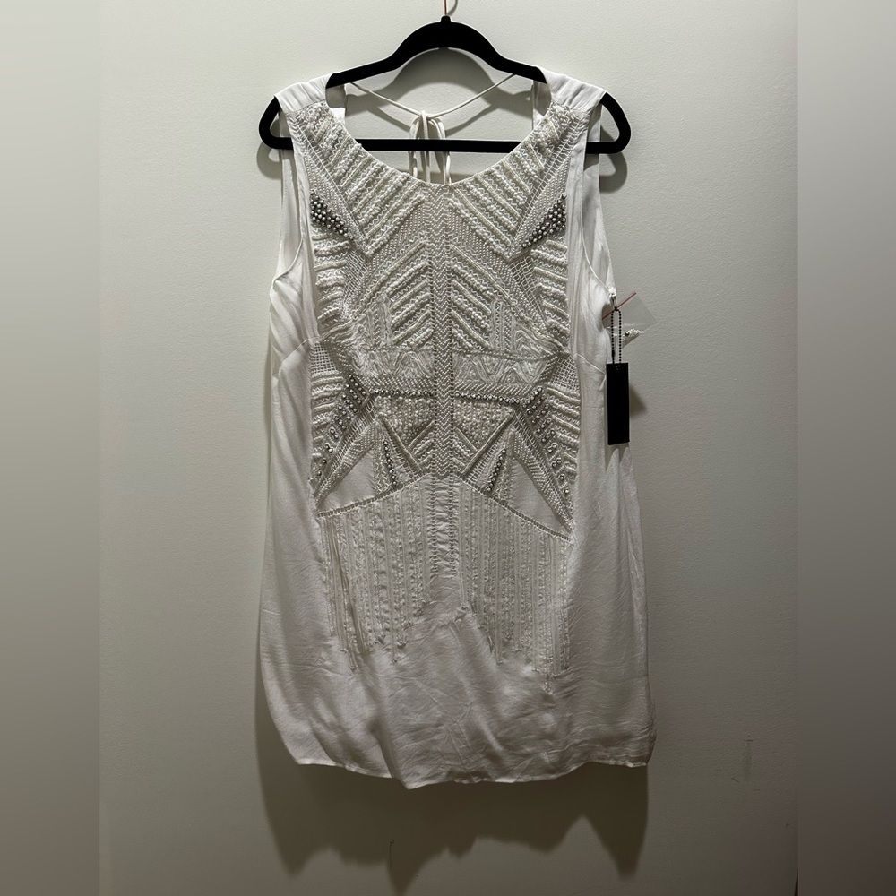 Heather Embellished Beaded Mini Dress White Medium